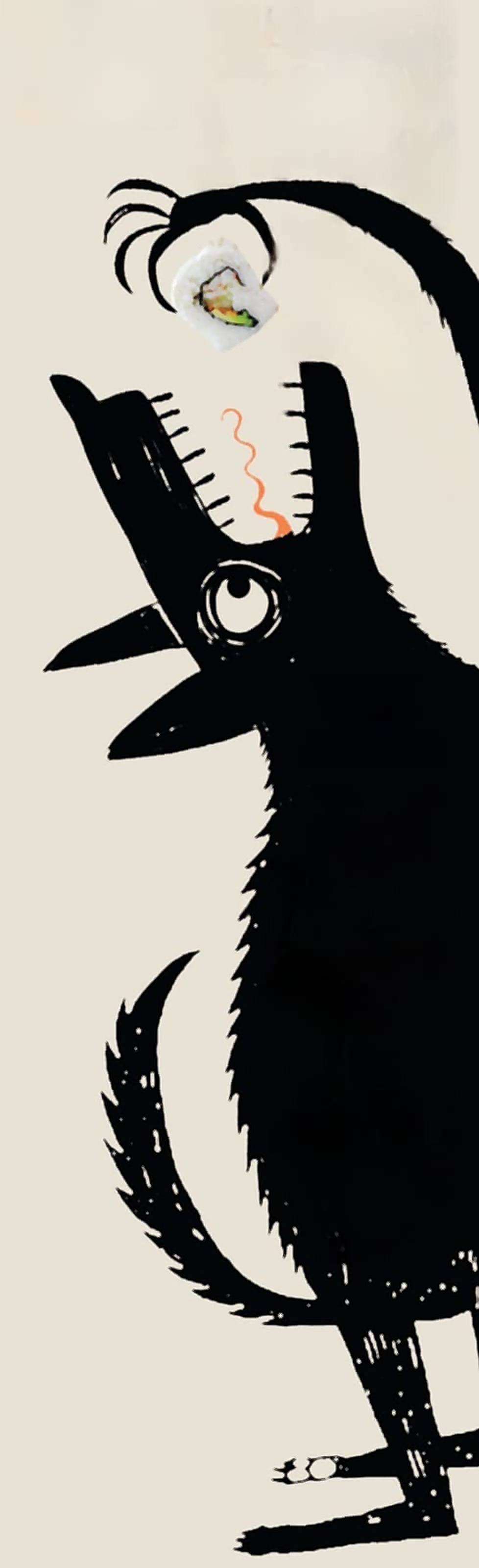 Lobo negro atrapando un rollo de sushi